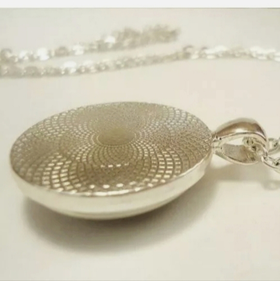 New Vintage Skeleton Print Silver Glass Cabochon Necklace. - Picture 2 of 5